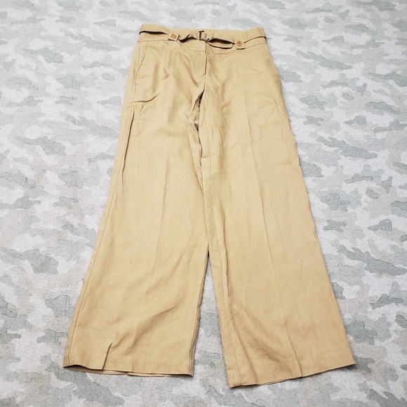 Hilfiger Pants Womens 4 Brown Belted Linen Wide Leg Pockets - Picture 1 of 12